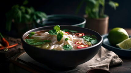 Delight in the Perfectly Cooked Pho Bo Soup in a Bowl