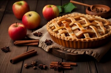 Fototapeta na wymiar apple pie with cinnamon sticks
