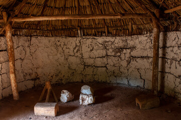 Chichen Itza, Traditional Mayan house interior, Tinum, Yucatan, Mexico