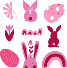 Easter icons in flat style - vector illustration. Holiday illustration for print, stcikers, card, spring decor