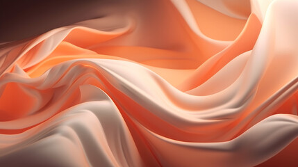 Fototapeta na wymiar White orange Wavy Satin glass Background, Neon Lighting highlights an orange silk fabric blowing in the wind folds. - Generative AI