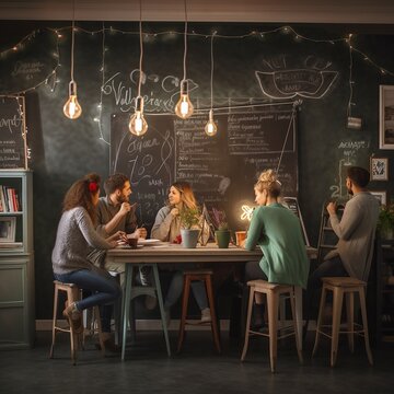 group of workers thinking 