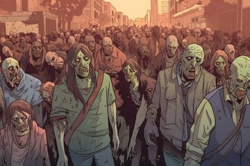 Surviving the Zombie Apocalypse: Cityscape Crowded with Zombies, Generative AI