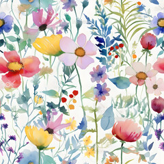 Watercolor Summer Flowers Seamless and Tileable