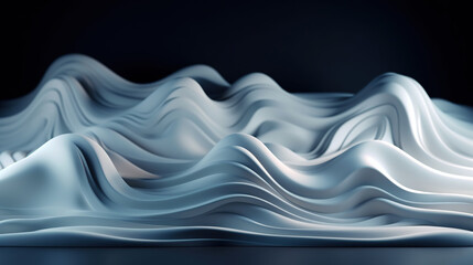 Fototapeta na wymiar White Wavy Satin glass Background, Neon Lighting highlights a white silk fabric blowing in the wind folds -Generative AI