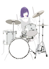 Fototapeta premium ドラムを叩く若い女性イラスト