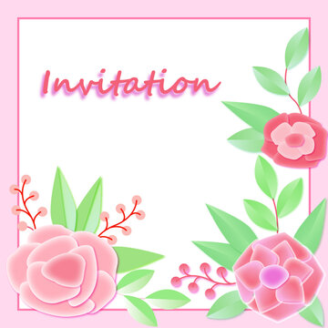 Invitation card with flowers and leaves