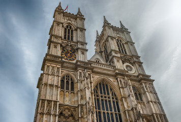 Facade of Westminster Abbey, iconic landmark in London, UK
