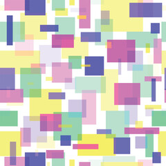 Colorful square seamless pattern. Geometric shapes with different opacity repeat on white background. Vector illustration.