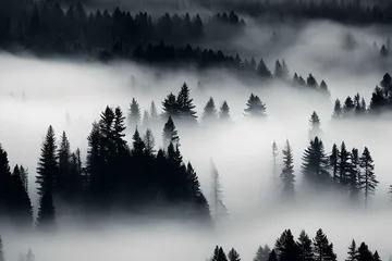 Fototapete Wald im Nebel  Fog as a photography Generative AI