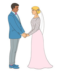 Marriage ceremony, wedding day, bride and groom afro American . 