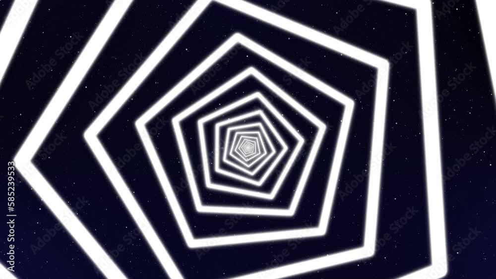 Wall mural star space futuristic tunnel animated background. infinite rotating pentagon in the space with spark