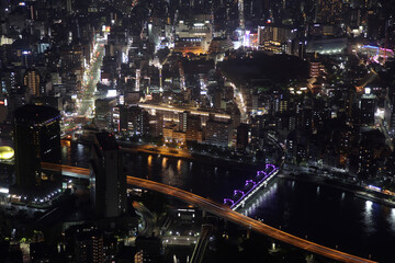 Fototapeta na wymiar Panoramic aerial view of Tokyo, Japan. Tokyo urban city view from above