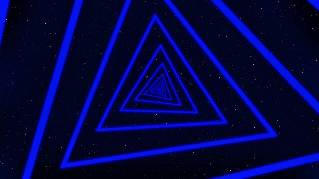 Endless neon glowing futuristic purple triangle tunnel against a starry sky leading into the space full of stars. Full HD, perfect loop. Best for presentations, backgrounds and business.