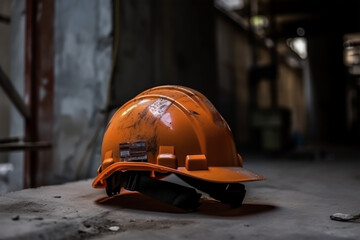 Safety Construction Worker Hat isolated on blurred industry background