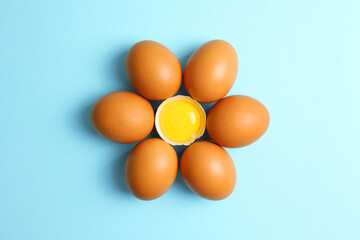fresh farm chicken eggs on a colored background