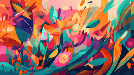 Colorful abstract flowers and leaves (Edited Generative AI)