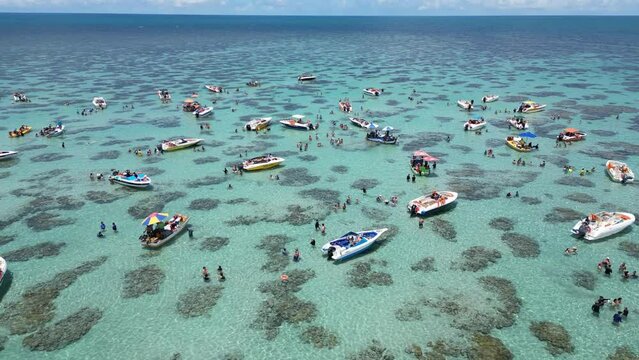 Parrachos Of Fire River At Touros In Rio Grande Do Norte Brazil. Seascape Landscape. Coast Coral Reef. Nature Boat. Snorkeling Background. Parrachos Of Fire River At Touros Rio Grande Do Norte Brazil.