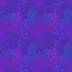 Cartoon doodle markers seamless school pencil and blackboard pattern for wrapping paper and kids clothes print