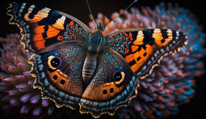 Vibrant butterfly wing displays ornate spotted pattern generated by AI