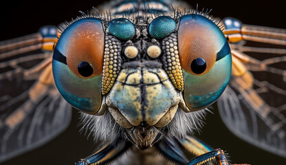 One hairy fly sharp blue eye focused generated by AI