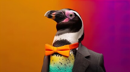 Penguin in suit: Studio Shot of a Penguin in Business clothes, Mixing Professional and Animal portrait concept in 8K created with generative ai technology