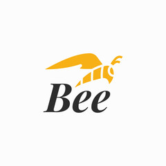 silhouette bee sign logo design template. flat mark symbol flying bee logo vector design illustration isolated on white background. 