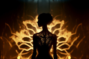 Vertical shot of a beautiful woman on fire, Scary strong witch casting magic, spells  Generative AI