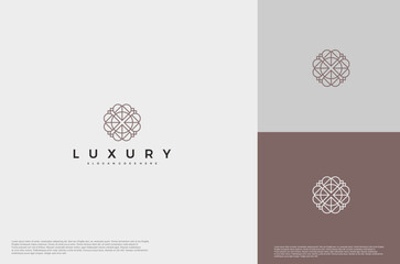 Geometric ornament line art logo. Minimal and elegant royalty logo design. Vector geometric hipster identity for luxury brand.