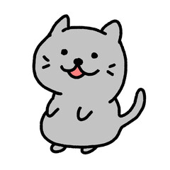 happy smiling grey cat, character design, cute cartoon isolated , graphic design for presentation, marketing, art, illustration, t-shirt design, cartoon, comic, advertising, online media