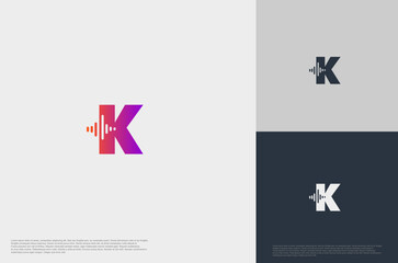 Initial k with negative beat voice equalizer icon template flat style Modern creative logo template