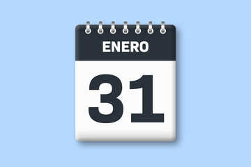 31 de enero - fecha calendario pagina calendario - trigesimo primer dia de enero sobre fondo azul