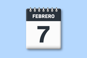 7 de febrero - fecha calendario pagina calendario - septimo dia de febrero sobre fondo azul
