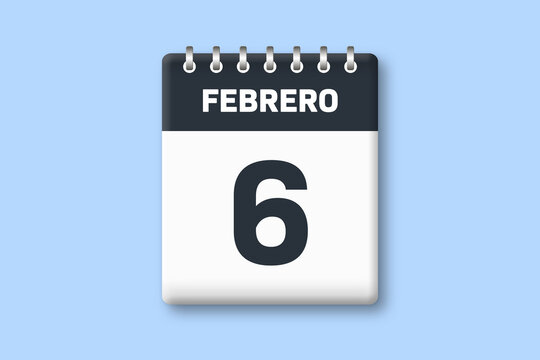 6 de febrero - fecha calendario pagina calendario - sexto dia de febrero sobre fondo azul