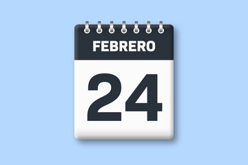 24 de febrero - fecha calendario pagina calendario -  veinticuatro de febrero sobre fondo azul