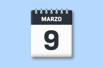 9 de marzo - fecha calendario pagina calendario -  noveno dia de marzo sobre fondo azul