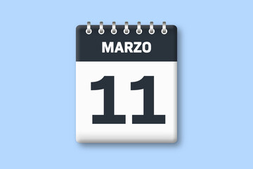 11 de marzo - fecha calendario pagina calendario -  undecimo dia de marzo sobre fondo azul