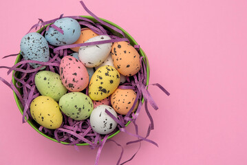 Colored Easter Eggs in A Tin Basket