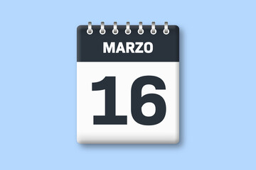 16 de marzo - fecha calendario pagina calendario -  decimosexto dia de marzo sobre fondo azul