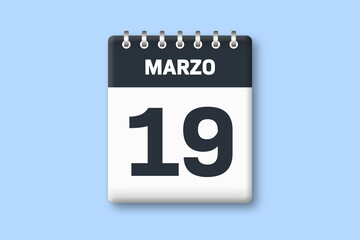 19 de marzo - fecha calendario pagina calendario - decimonoveno dia de marzo sobre fondo azul