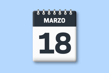 18 de marzo - fecha calendario pagina calendario - decimoctavo dia de marzo sobre fondo azul