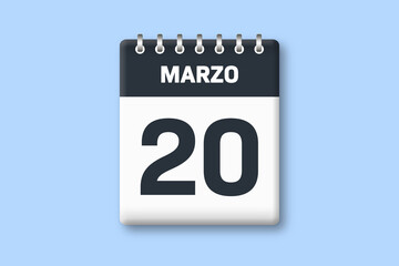 20 de marzo - fecha calendario pagina calendario - vigesimo dia de marzo sobre fondo azul