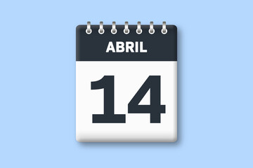 14 de abril - fecha calendario pagina calendario - decimocuarto dia de abril sobre fondo azul