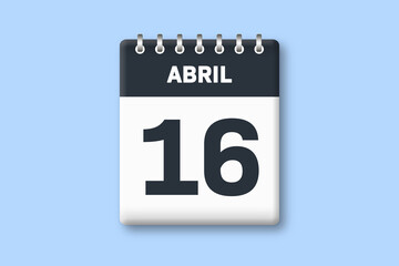 16 de abril - fecha calendario pagina calendario -  decimosexto dia de abril sobre fondo azul