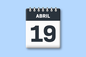 19 de abril - fecha calendario pagina calendario - decimonoveno dia de abril sobre fondo azul