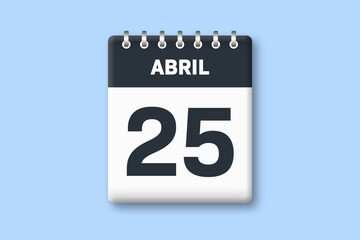 25 de abril - fecha calendario pagina calendario - vigesimo quinto dia de abril sobre fondo azul