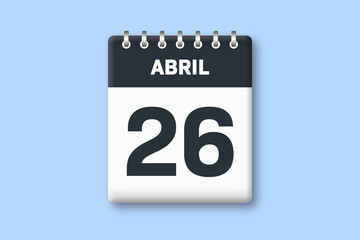 26 de abril - fecha calendario pagina calendario - vigesimo sexto dia de abril sobre fondo azul