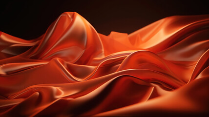 White orange Wavy Satin glass Background, Neon Lighting highlights an orange silk fabric blowing in the wind folds. - Generative AI