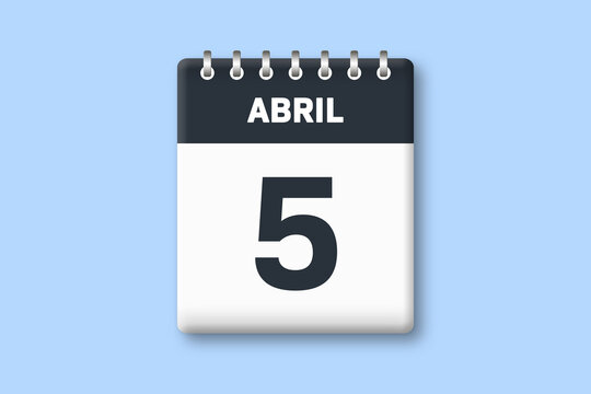 5 de abril - fecha calendario pagina calendario -  quinto dia de abril sobre fondo azul
