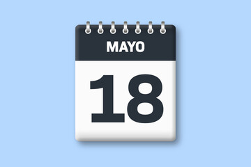18 de mayo - fecha calendario pagina calendario - decimoctavo dia de mayo sobre fondo azul